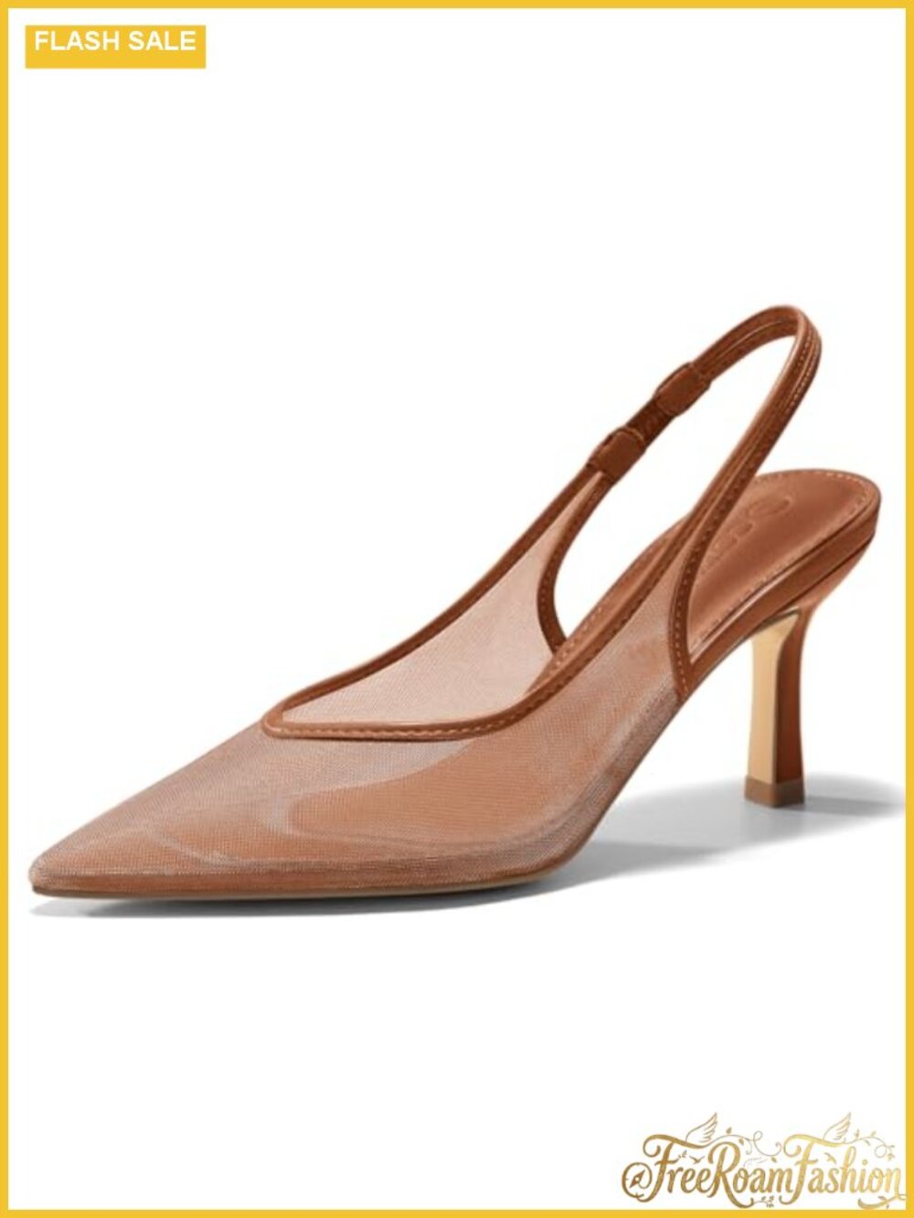 Coutgo Mesh Slingback Kitten Heels Pointed Toe Low Heel Pumps Dress Shoes